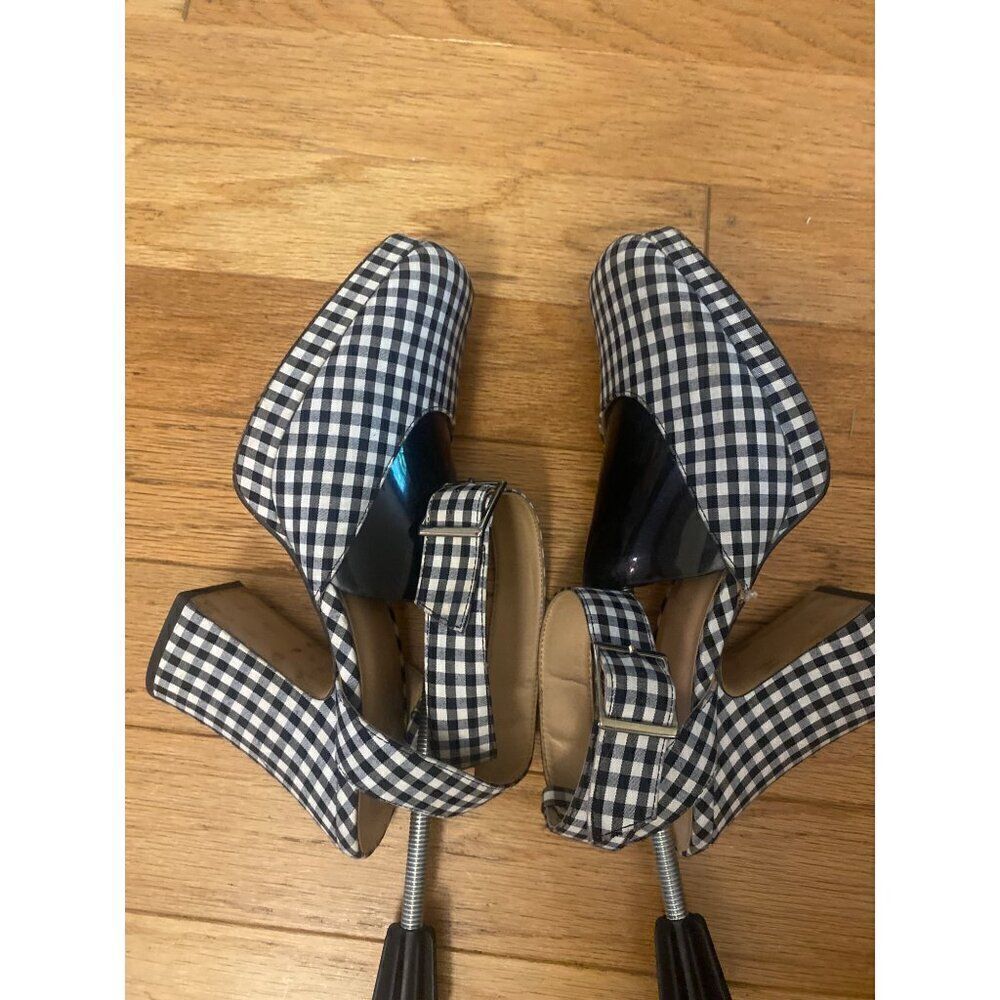 Zara Trafaluc Womens Gingham Black White Checkered Block Heel Ankle Strap sz 41 - Picture 7 of 8